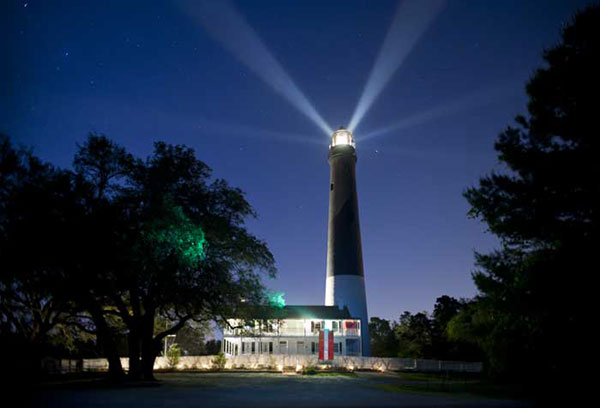 Pensacola Lighthouse illuminated at night