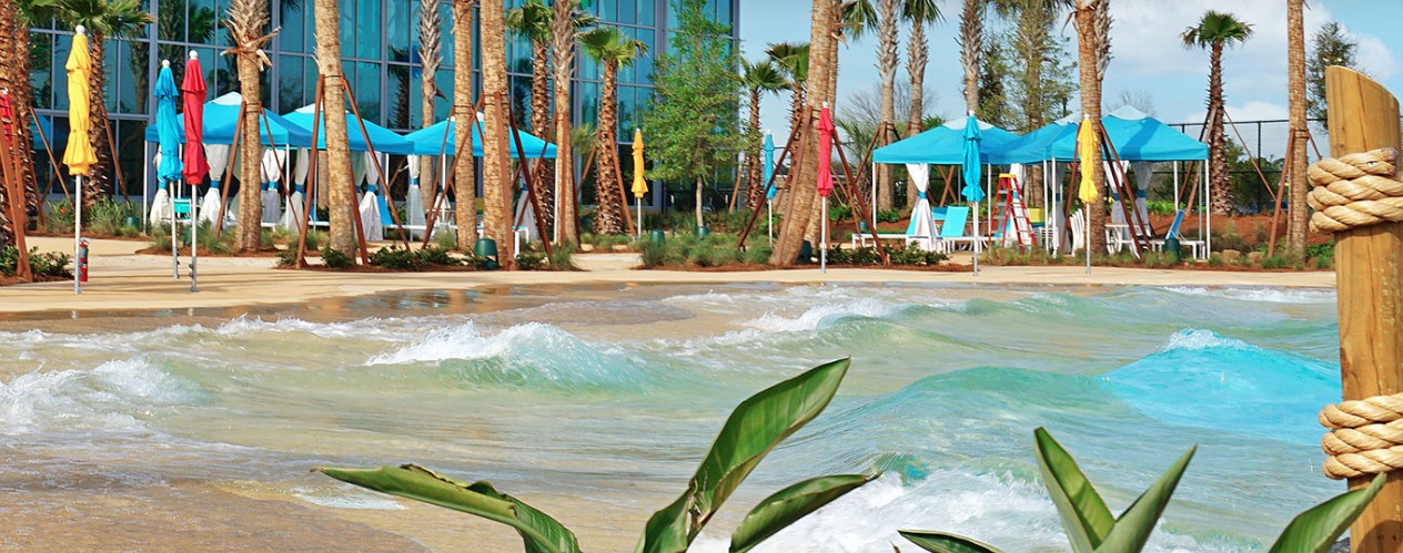 Tropic Falls at OWA water park with cabanas and wave pool